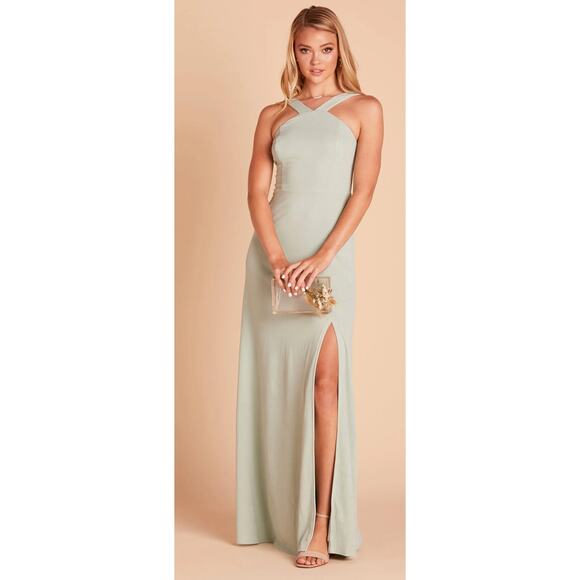 Birdy Grey Gene Crepe Maxi Dress Womens Medium Sage Green Bridesmaid Formal New - Picture 1 of 11